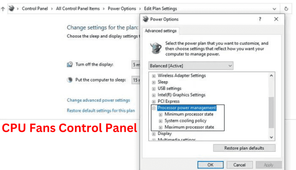 cpu fans control panel