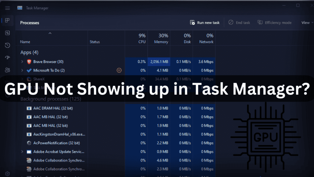 Gpu Not Showing Up In Task Manager What You Should Do